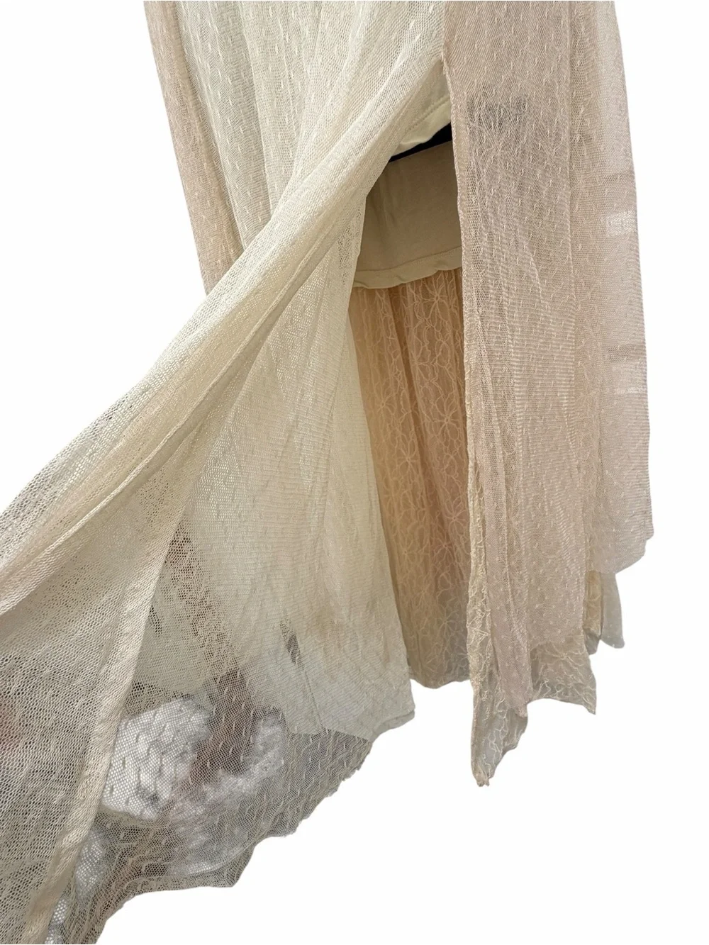 Free People XS Y2K Boho Layered Lace Mesh Handkerchief Midi Skirt